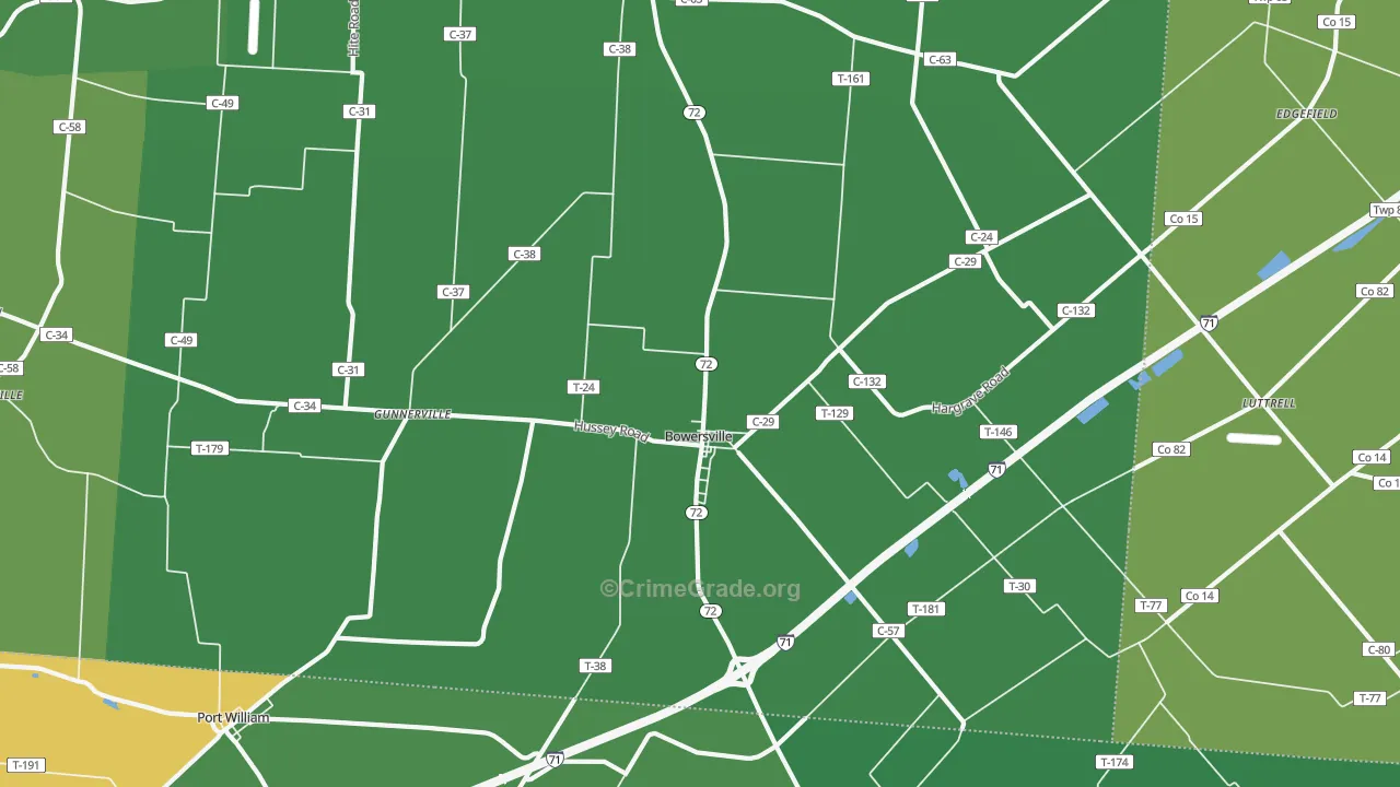 Bowersville, OH Map of Vehicle Theft Rates