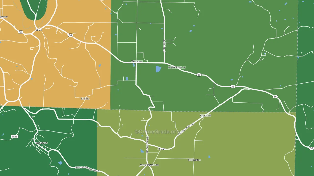 Bowersville, PA Map of Vehicle Theft Rates
