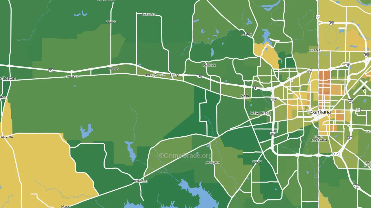 Bowie County, TX Map of Vehicle Theft Rates