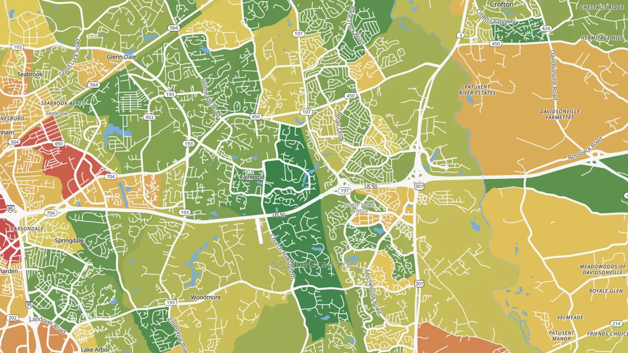 Bowie, MD Map of Vehicle Theft Rates