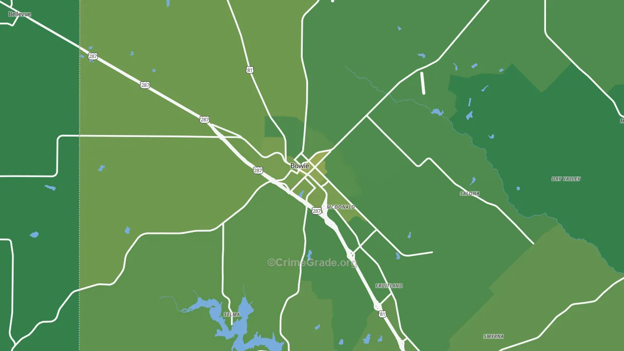 Bowie, TX Map of Vehicle Theft Rates