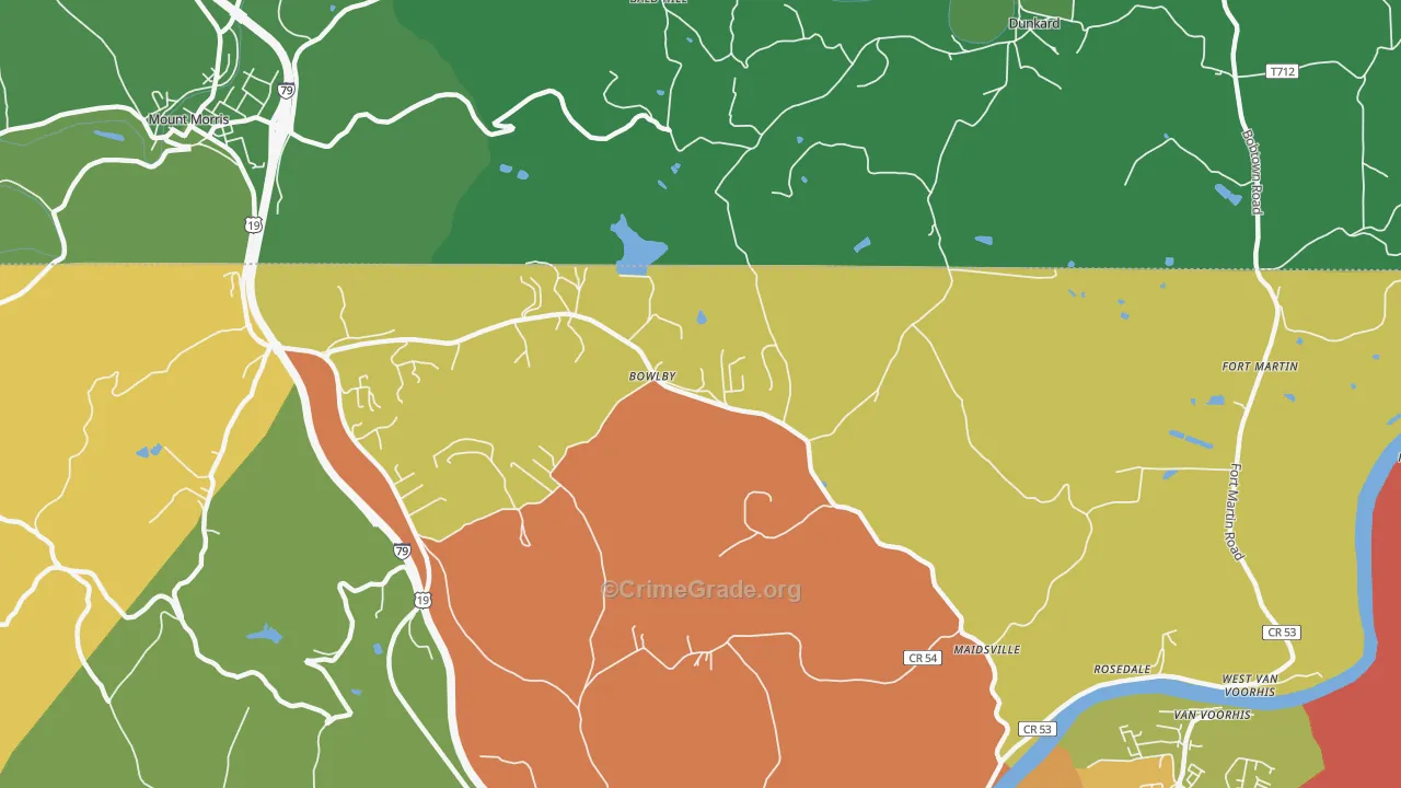 Bowlby, WV Map of Vehicle Theft Rates