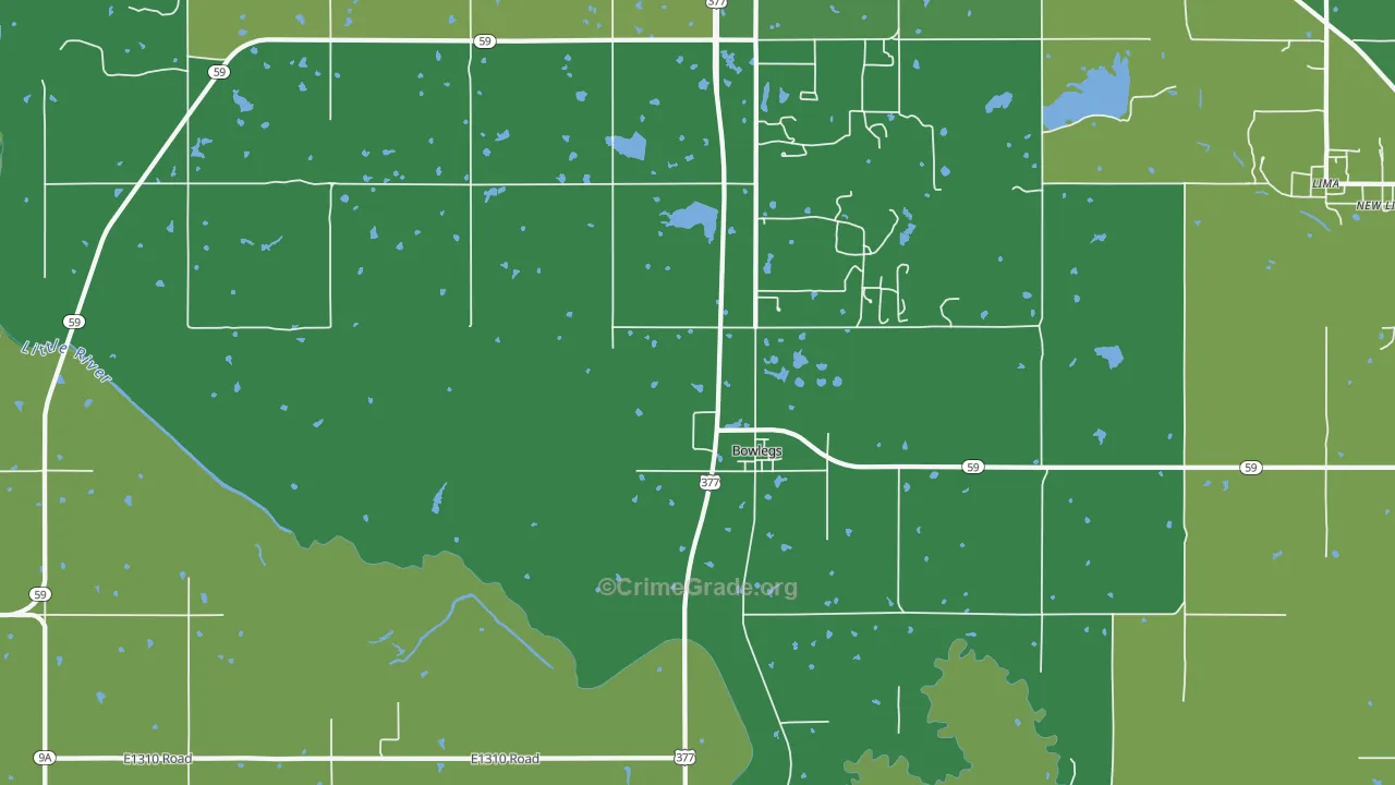 Bowlegs, OK Map of Vehicle Theft Rates