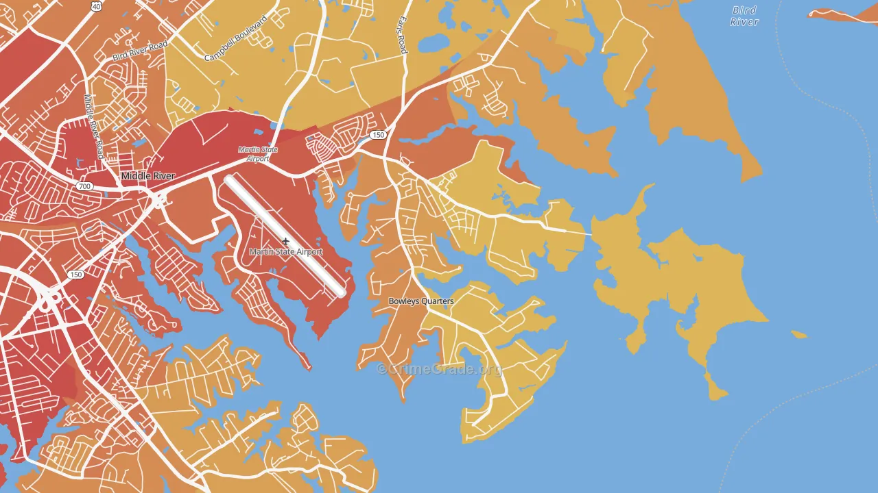 Bowleys Quarters, MD Map of Vehicle Theft Rates
