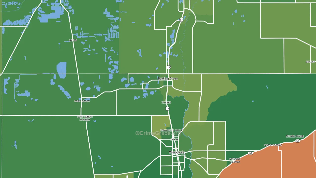Bowling Green, FL Map of Vehicle Theft Rates