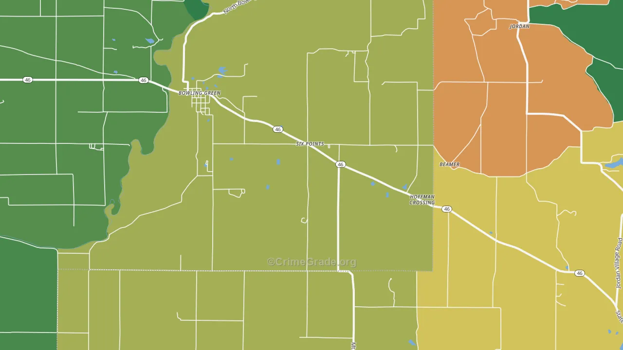 Bowling Green, IN Map of Vehicle Theft Rates