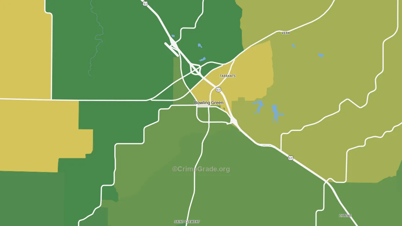 Bowling Green, MO Map of Vehicle Theft Rates