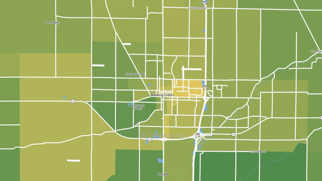 Bowling Green, OH Map of Vehicle Theft Rates