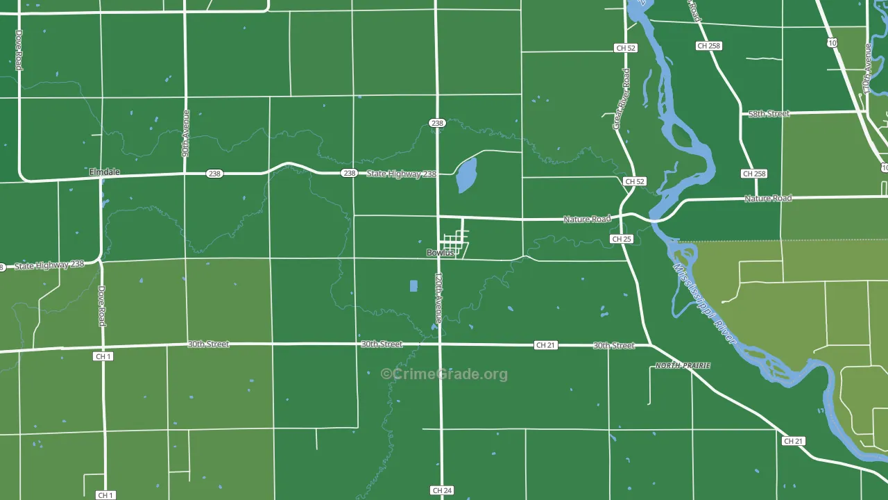 Bowlus, MN Map of Vehicle Theft Rates