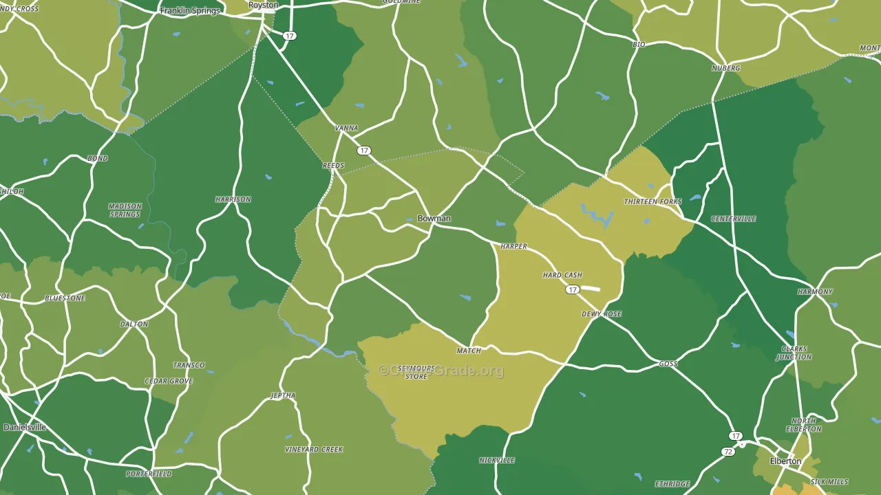 Bowman, GA Map of Vehicle Theft Rates