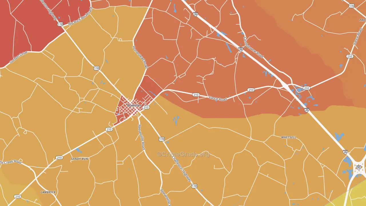Bowman, SC Map of Vehicle Theft Rates