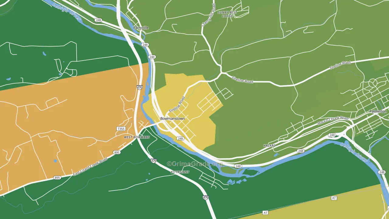 Bowmanstown, PA Map of Vehicle Theft Rates