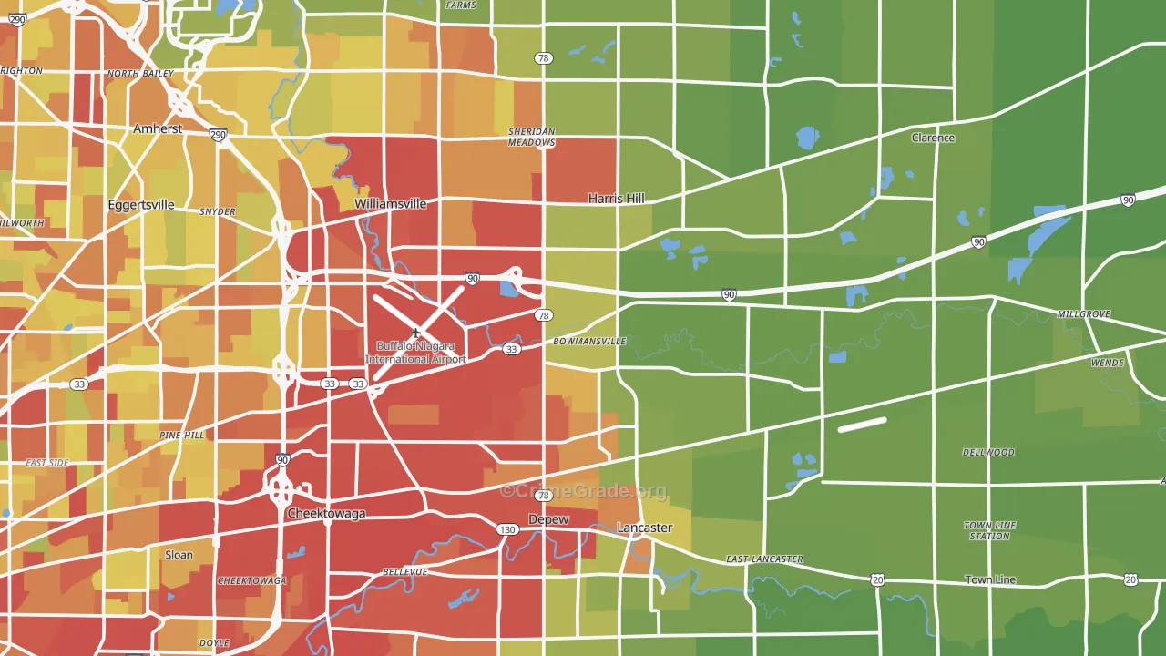 Bowmansville, NY Map of Vehicle Theft Rates