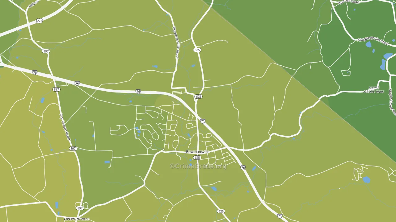 Bowmansville, PA Map of Vehicle Theft Rates
