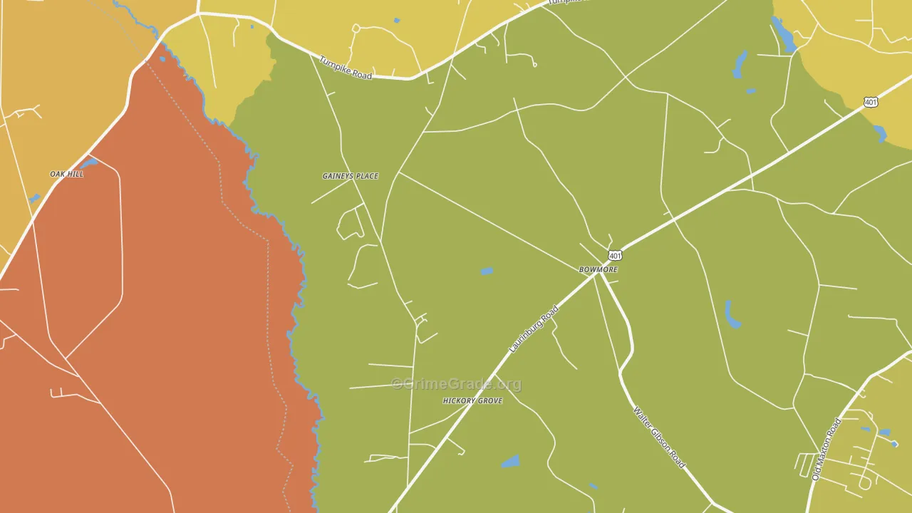 Bowmore, NC Map of Vehicle Theft Rates