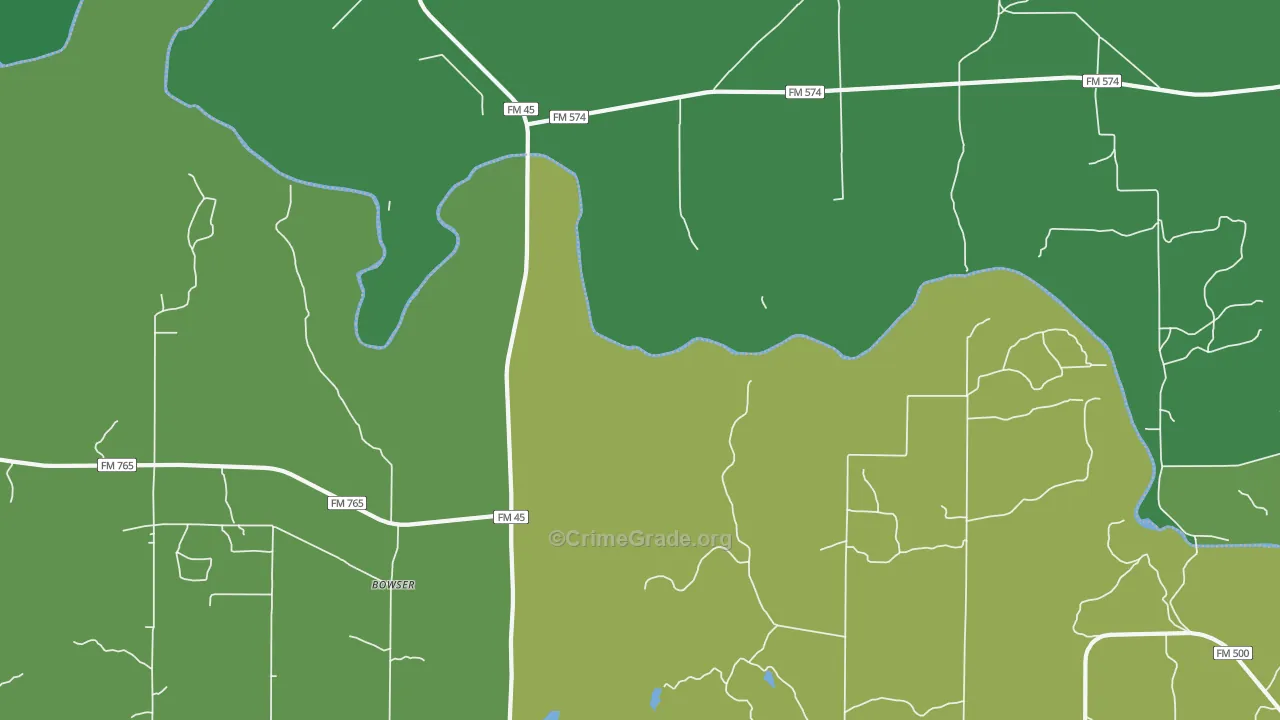 Bowser, TX Map of Vehicle Theft Rates