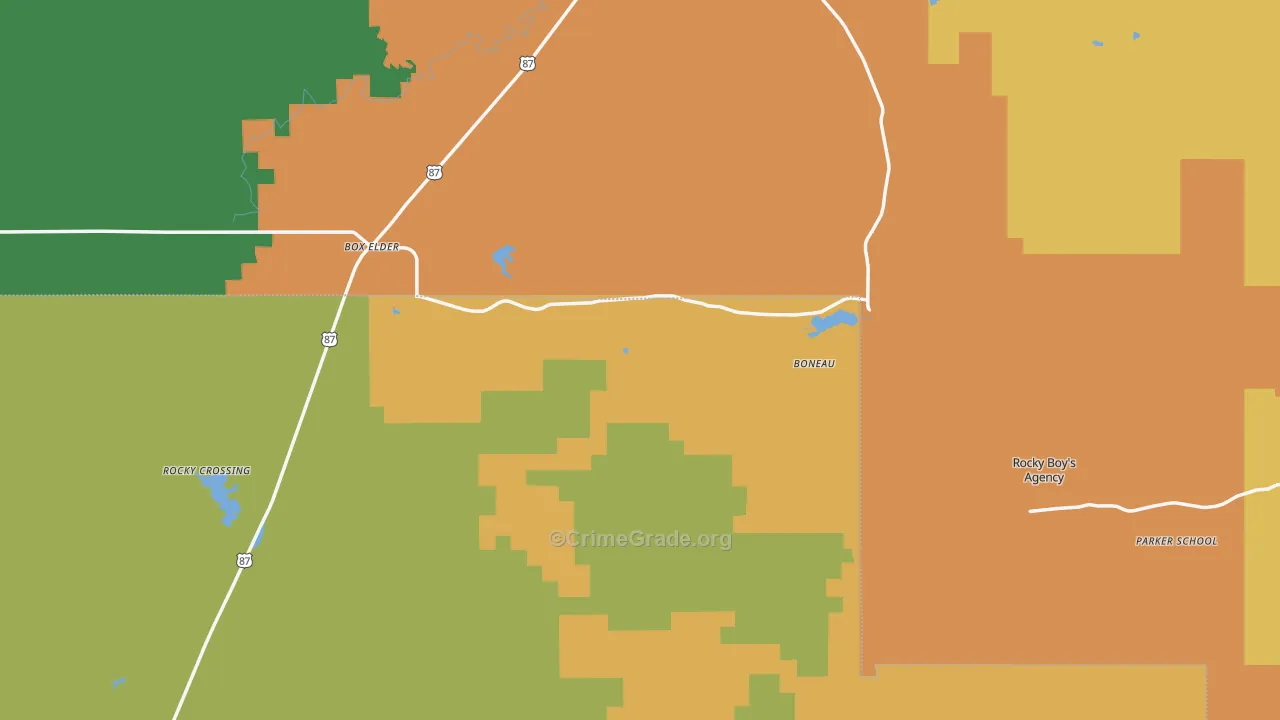 Box Elder, MT Map of Vehicle Theft Rates