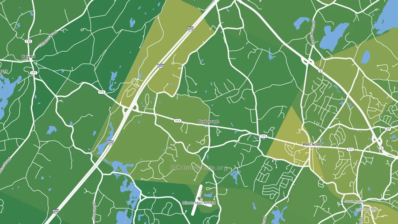 Boxborough, MA Map of Vehicle Theft Rates