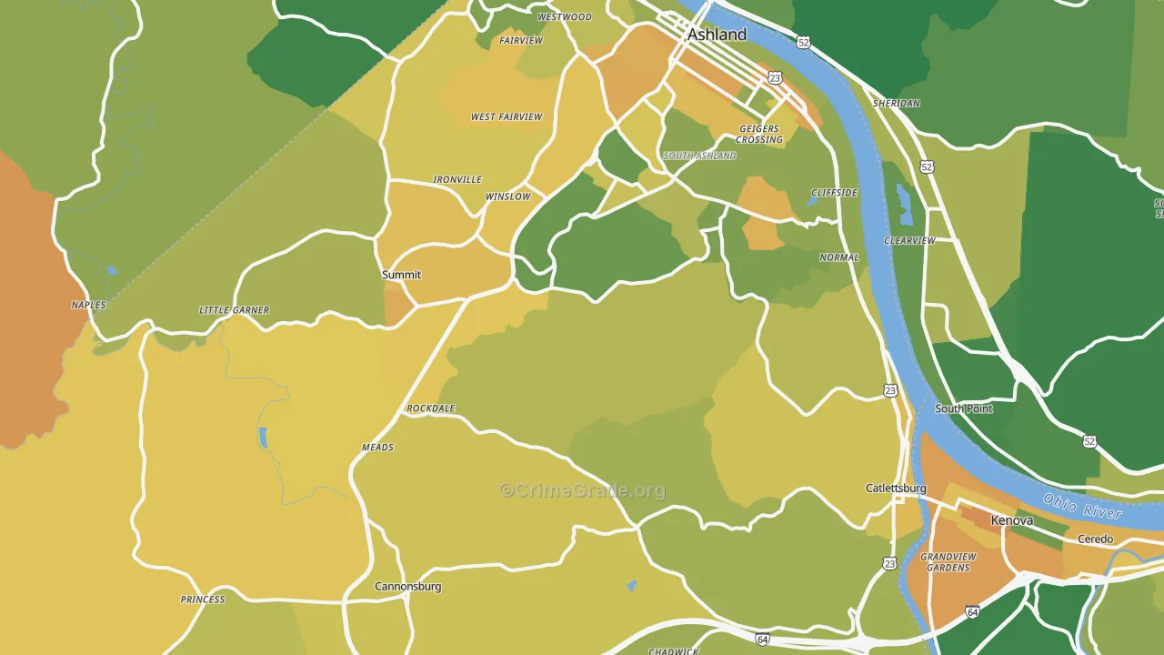 Boyd County, KY Map of Vehicle Theft Rates