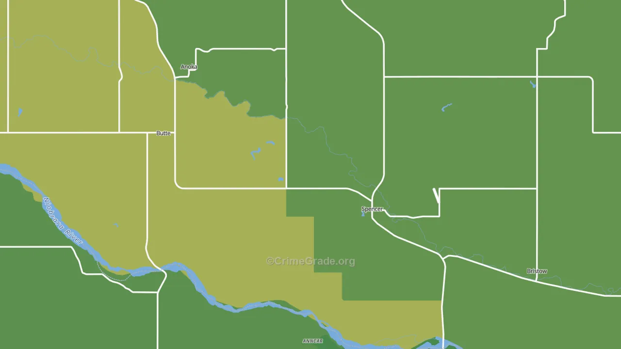 Boyd County, NE Map of Vehicle Theft Rates