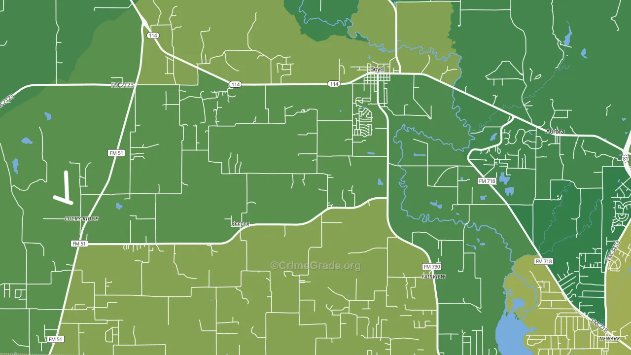 Boyd, TX Map of Vehicle Theft Rates