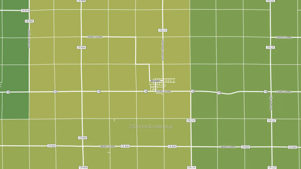 Boyden, IA Map of Vehicle Theft Rates