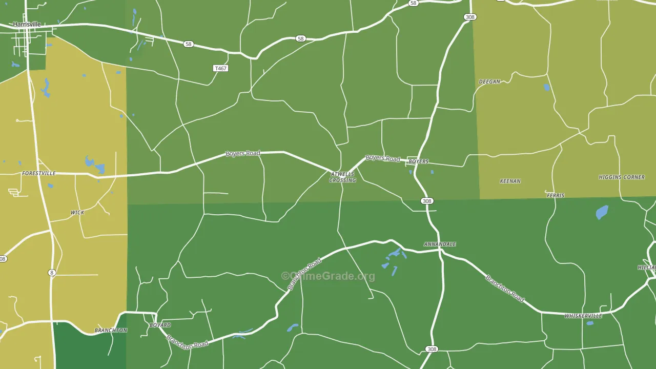 Boyers, PA Map of Vehicle Theft Rates