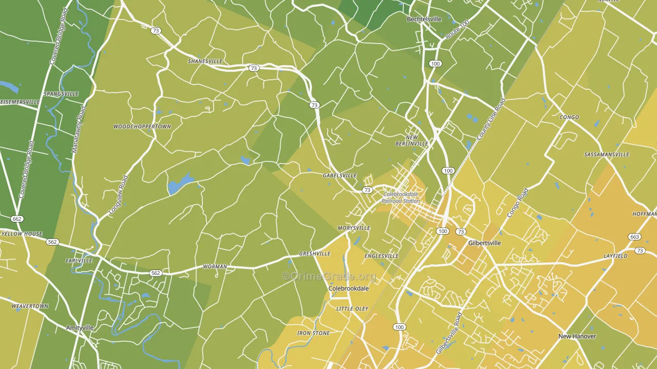 Boyertown, PA Map of Vehicle Theft Rates
