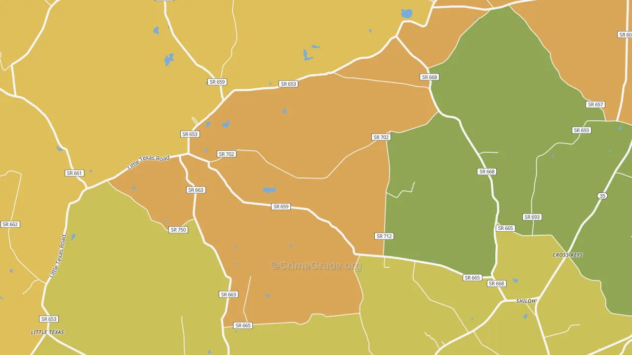 Boykins and Branchville, VA Map of Vehicle Theft Rates