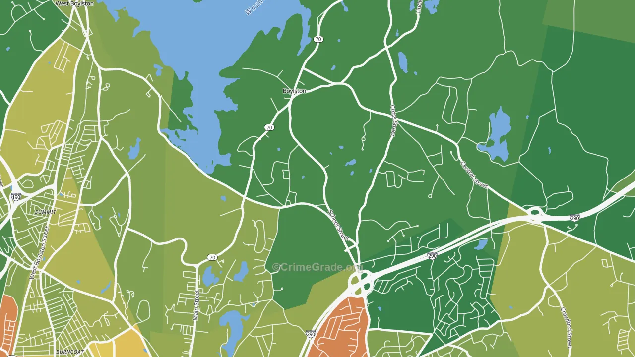 Boylston, MA Map of Vehicle Theft Rates