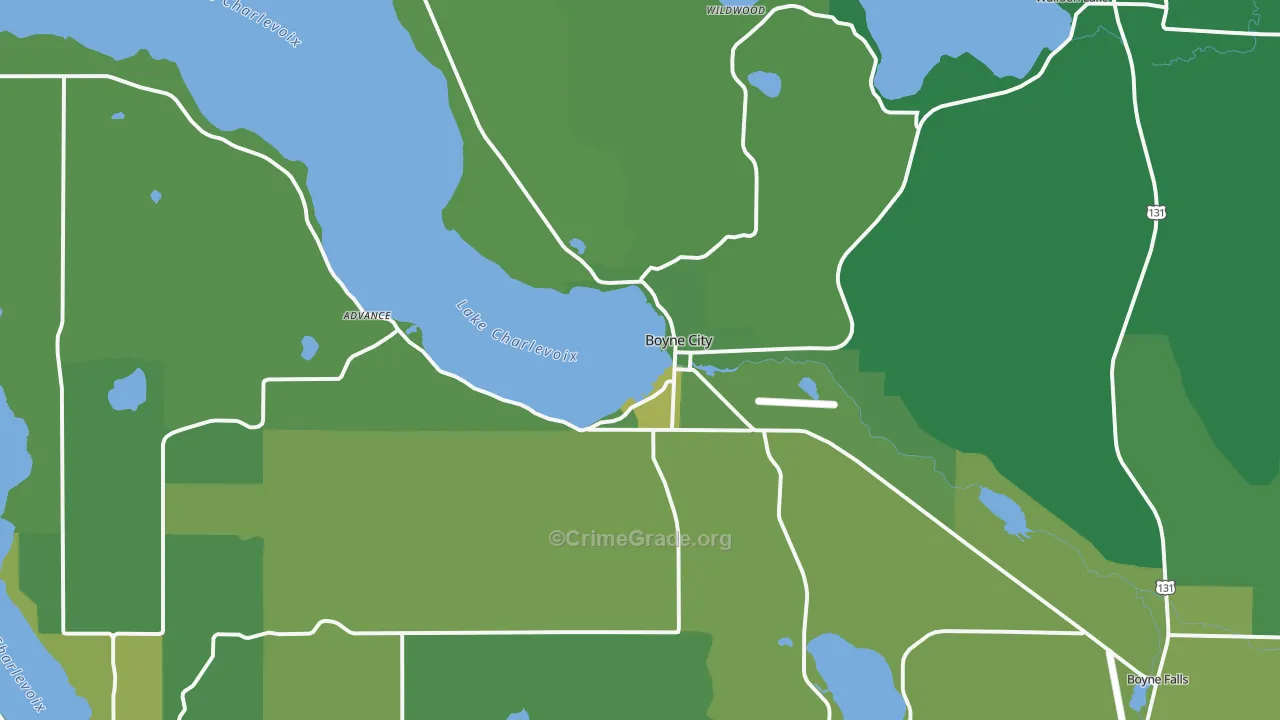 Boyne City, MI Map of Vehicle Theft Rates