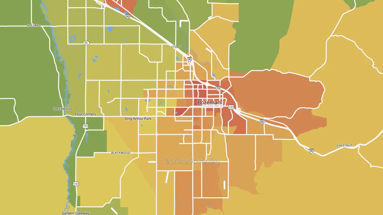 Bozeman, MT Map of Vehicle Theft Rates