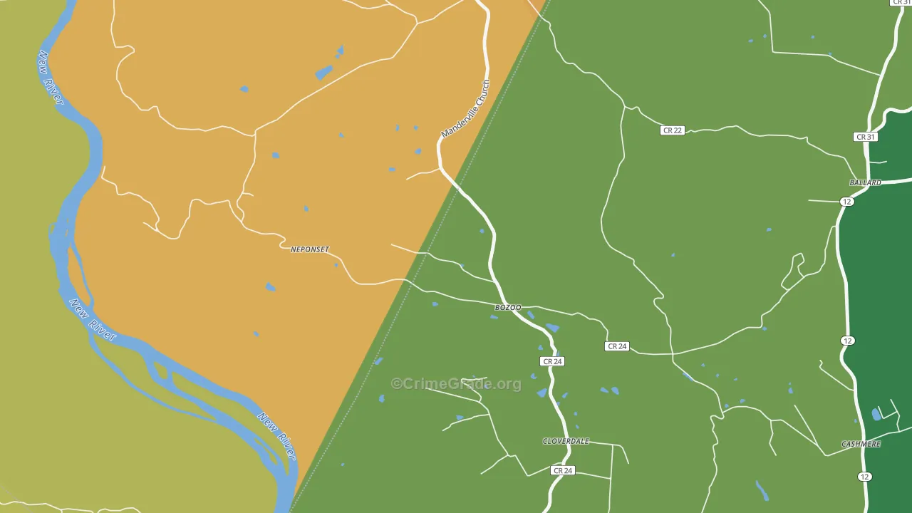 Bozoo, WV Map of Vehicle Theft Rates