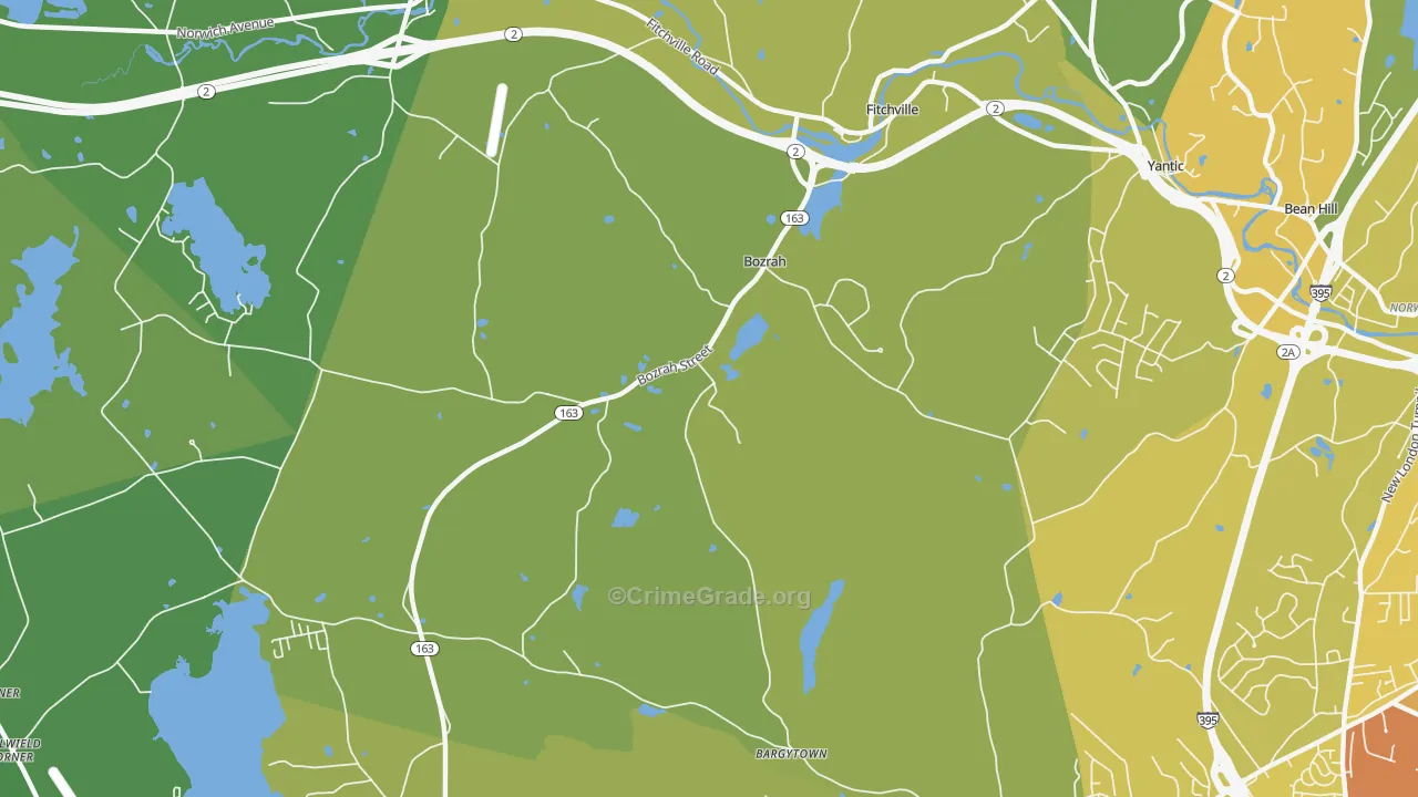 Bozrah, CT Map of Vehicle Theft Rates