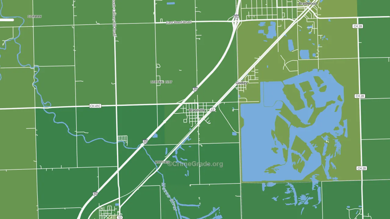 Braceville, IL Map of Vehicle Theft Rates