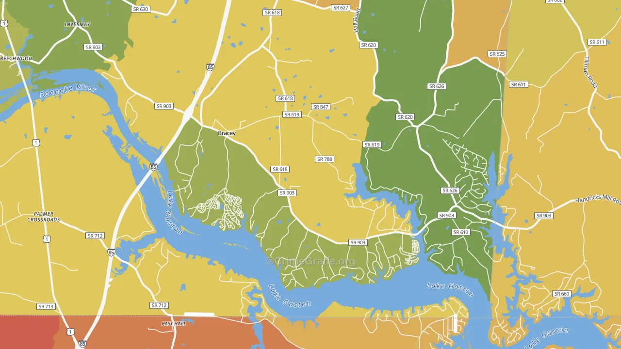 Bracey, VA Map of Vehicle Theft Rates