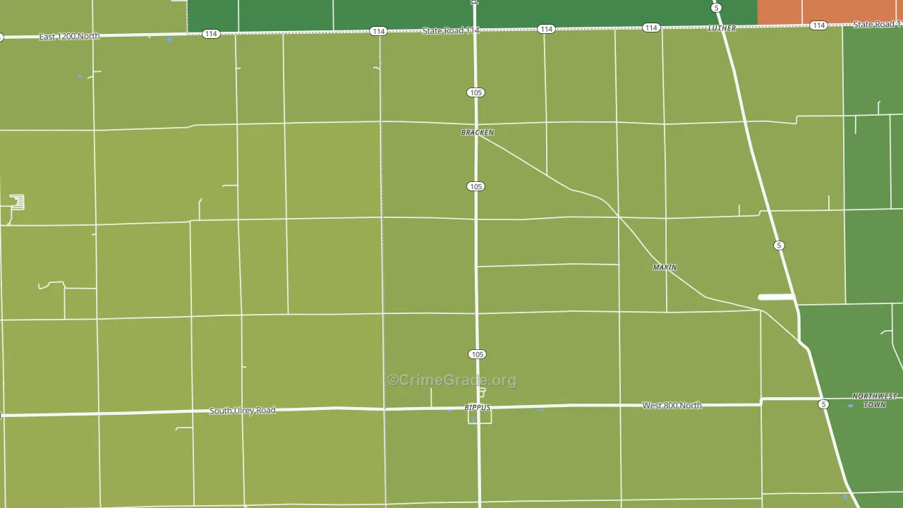 Bracken, IN Map of Vehicle Theft Rates
