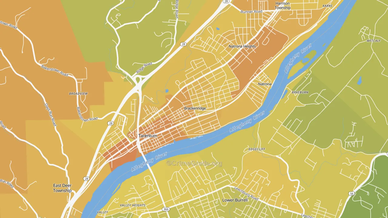 Brackenridge, PA Map of Vehicle Theft Rates