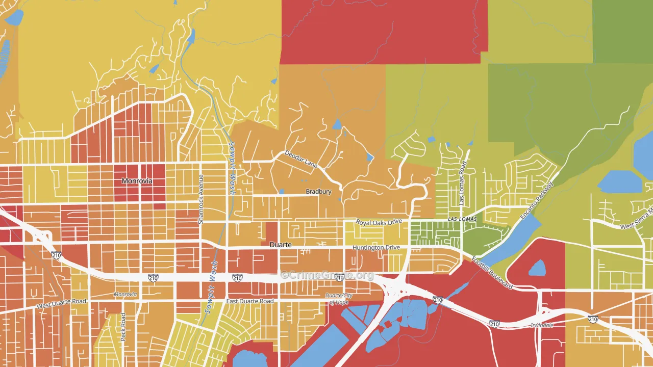Bradbury, CA Map of Vehicle Theft Rates