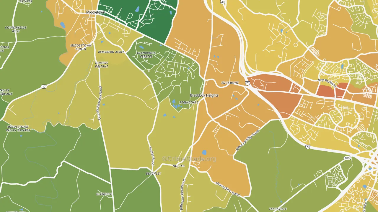 Braddock Heights, MD Map of Vehicle Theft Rates