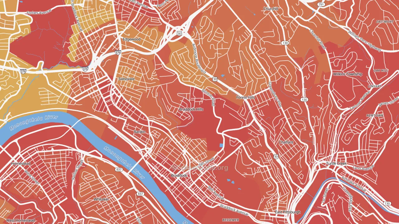 Braddock Hills, PA Map of Vehicle Theft Rates
