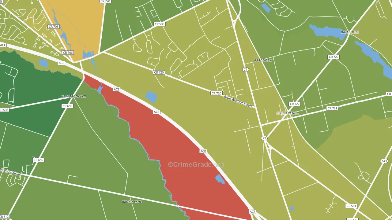 Braddock, NJ Map of Vehicle Theft Rates