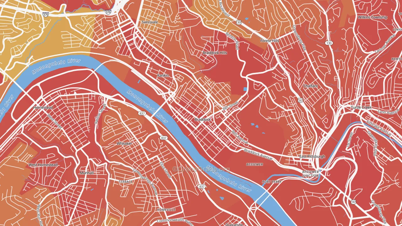 Braddock, PA Map of Vehicle Theft Rates