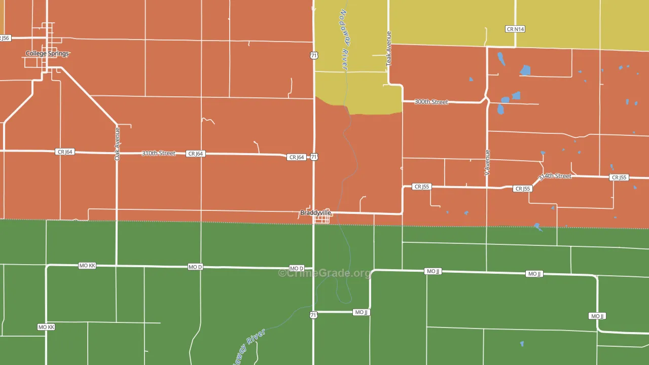 Braddyville, IA Map of Vehicle Theft Rates
