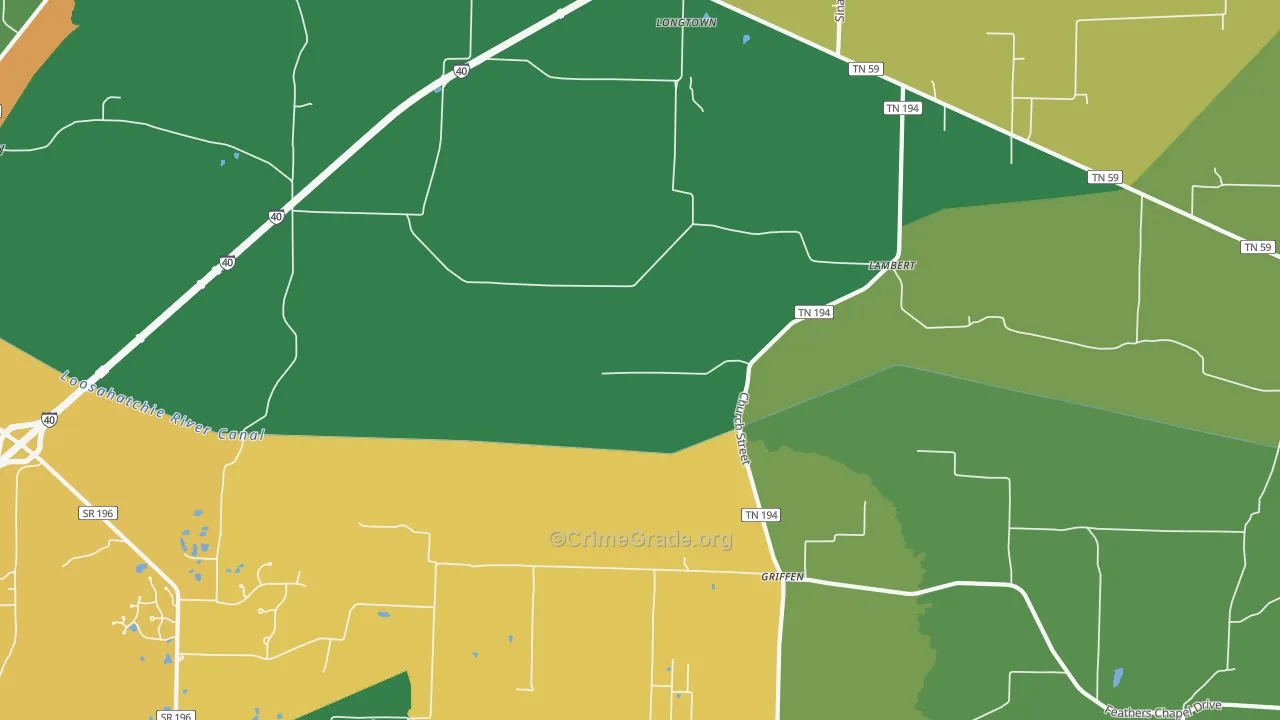 Braden, TN Map of Vehicle Theft Rates