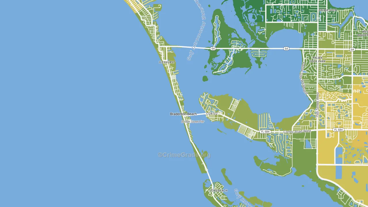 Bradenton Beach, FL Map of Vehicle Theft Rates
