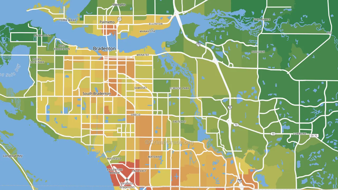 Bradenton, FL Map of Vehicle Theft Rates