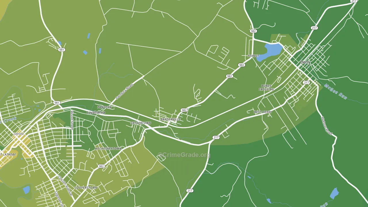 Bradenville, PA Map of Vehicle Theft Rates