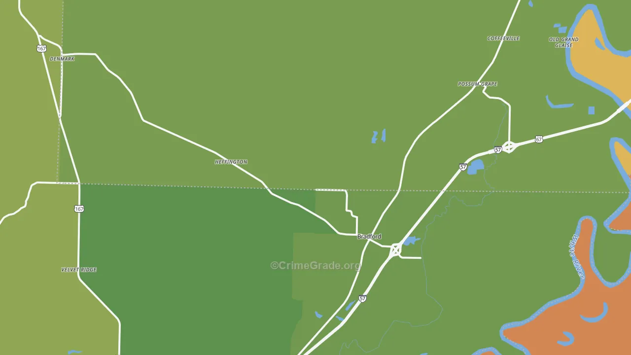 Bradford, AR Map of Vehicle Theft Rates