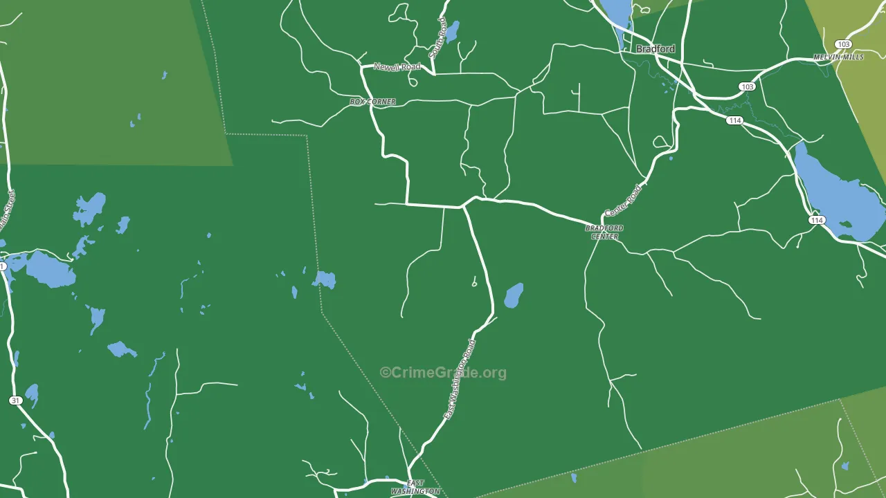 Bradford Center, NH Map of Vehicle Theft Rates